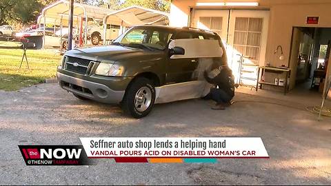 Seffner auto shop helps fix disabled woman's SUV after vandal throws acid on it in Brandon