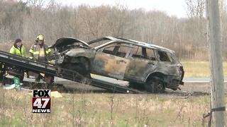 Two vehicles collide, one catches fire following crash