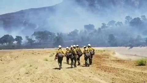 Kern County fire fighters working 100 acre fire in Bodfish