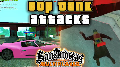 Babushka Escapes a Cop Tank on the Gant Bridge in San Fierro - San Andreas Multiplayer