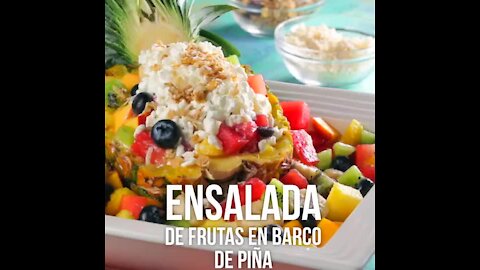 Tropical Fruit Salad in Pineapple Boat