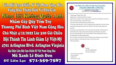 Thông Báo của LHCCS VNCH vùng HTĐ buổi gây qũy yểm trợ Thương Phế Binh VNCH...