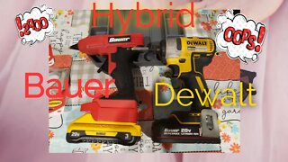 Harbor Freight's bauer glue gun with a dewalt batter? bauer/dewalt battery adapter a hybrid is born.