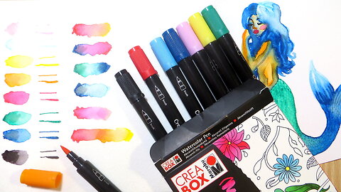 Watercolor Brush Marker Demo and Review || Marabu Creabox Watercolor Pen from Lidl