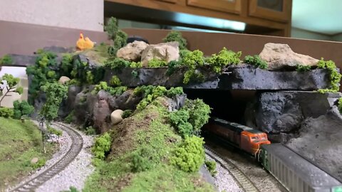 N Scale Coal drag heading into a tunnel