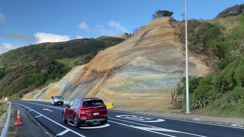 SH59 Reopens after being close for a month at Pukerua Bay. Wellington.