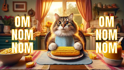This kitty is ALWAYS hungry🐾 A cat eats corn🌽
