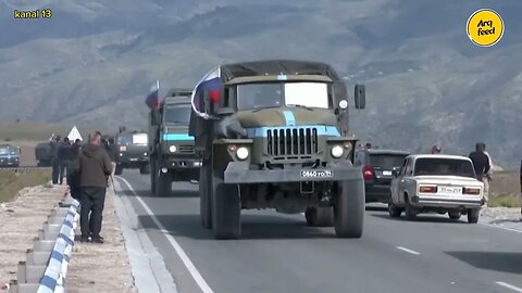 Russian peacekeeper vehicles leaving Karabakh