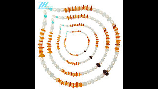 Orange spiny oyster Milky Blue Aquamarine roundle beads amber and pearl Natural turquoise03
