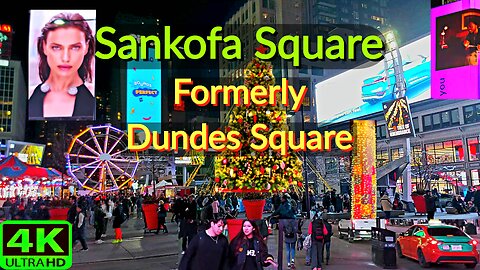 【4K】Sankofa Square New name instead of Dundas Square Downtown Toronto Canada 🇨🇦