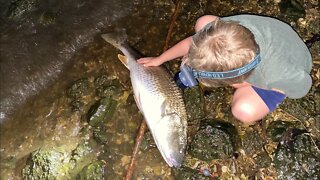 Teaching C-man to reel in his first BIG #redfish #catchandrelease