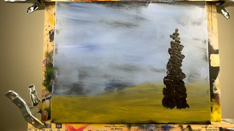 Start Today with Oil painting and LoFi hiphop beats Today's painting "Lone Pine" serene landscape