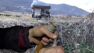 Shepherd Spins Wool in Wagon w/ Fireplace!😊