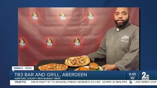 TB3 Bar and Grill in Aberdeen participating in Harford County Restaurant Week