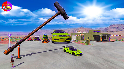 BeamNG - Cars Vs Giant Hammer