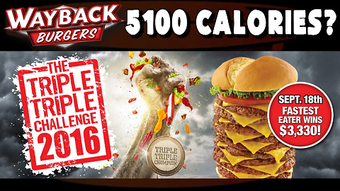 Guy attempts triple-triple burger eating challenge