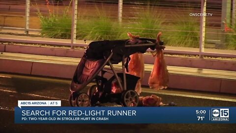 Search on for red-light runner who hit 2-year-old in stroller