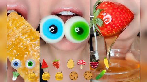 Satisfying ASMR Eating Emoji Food RAW HONEY TROLLI EYEBALLS COOKIE DOUGH Mukbang