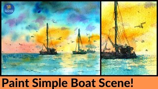 Easy Watercolor Painting Boat Scene