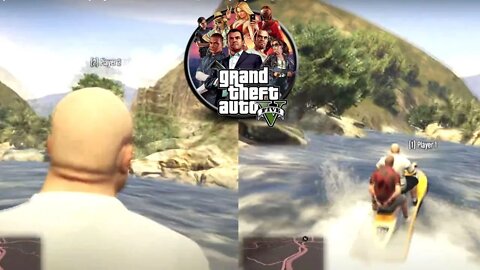 GTA 5 Split Screen - Multiplayer Jetski on River [Gameplay #16]