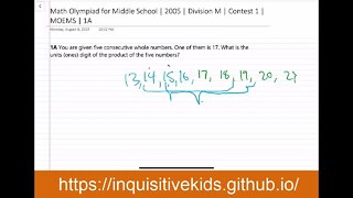 Math Olympiad for Middle School | 2005 | Division M | Contest 1 | MOEMS | 1A