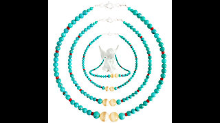 Natural turquoise smooth beads with yellow Calcite gemstone pendant handmade choker01