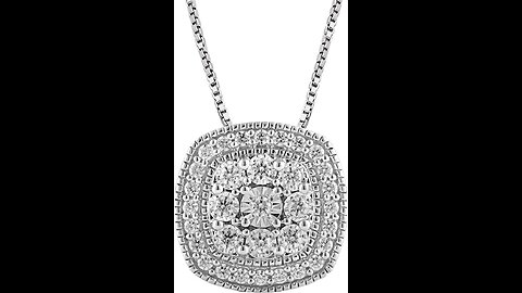 12 Carat Diamond, 925 Sterling Silver Prong Set Round-Cut Diamond Cushion Halo Pendant Necklac...