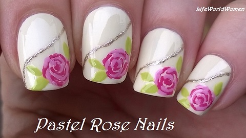 Pastel rose nail art using only toothpick