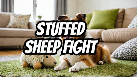 Lyla the sheltie versus a stuffed sheep