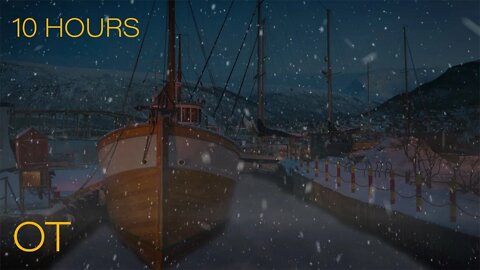 Snowy Night in Tromsø | Harbor Sounds, Snow and Atmospheric Sounds for Relaxing | Sleeping| Studying