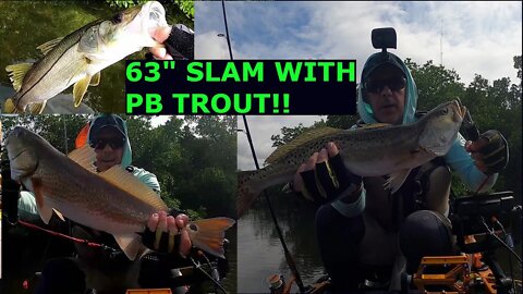 Tampa Bay INSHORE SLAM And PB TROUT While Kayak Fishing Old Town BigWater 132 PDL