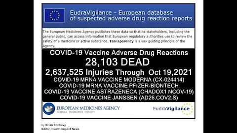 28,103 Deaths 2,637,525 Injuries Following COVID Shots in European Database of Adverse Reactions