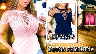 Blusa Feminina Peplum/ detalhe em Tule e pérolas/ tecido com pouco Elastano!!!