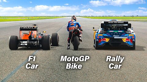 F1 Car vs MotoGP Bike vs Rally Car_ Ultimate Drag Race!