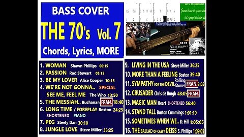Bass cover THE 70's VOL. 7 __ Chords, Lyrics, Clocks, Songfacts