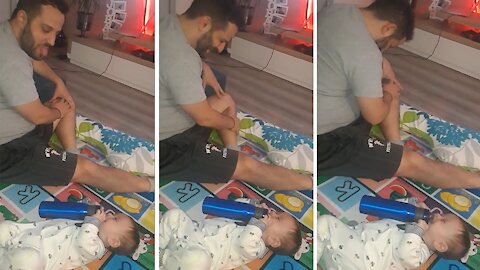 Baby Breaks Out Into Hysterical Laughter When Dad Sticks His Tongue Out