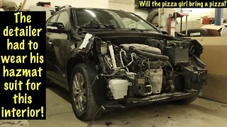 Putting a front end on the biohazard Kia Sorento after the hazmat team cleaned it