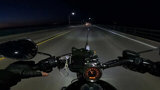 riding my motorcycle over Mackinac Bridge at night