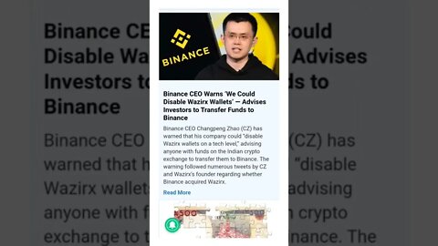 Binance CEO Warns ‘We Could Disable Wazirx Wallets’ @ilmeaalim @waqarzaka @SmartViewAi @nehanagar