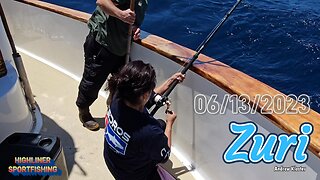 (71) 06/13/2023 - Zuri lands a "grill size" Bluefin Tuna aboard the HIGHLINER. Seaforth Sportfishing