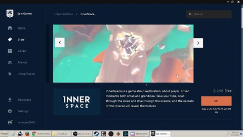 2020 From now till MARCH 5th INNER SPACE is free at epic games store
