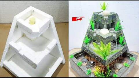 Homemade Styrofoam and Cement Mini Water Fountain Waterfall