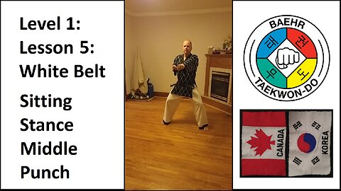 Baehr Taekwondo: 01-05: White Belt: Sitting Stance - Middle Punch