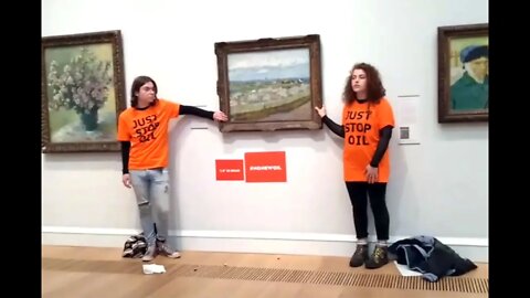 Just Stop Oil protesters glued themselves to a Vincent Van Gogh painting at London's Courtau