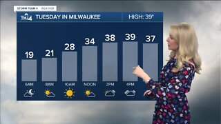Cloudy, highs in the upper 30s on Tuesday
