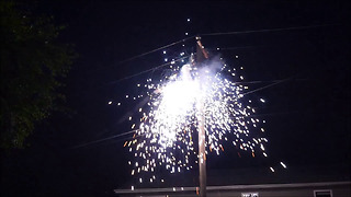 Transformer and power lines catch fire, electrical explosion