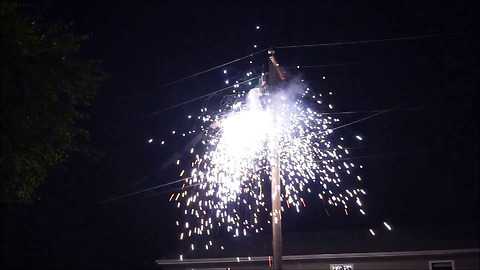 Transformer and power lines catch fire, electrical explosion