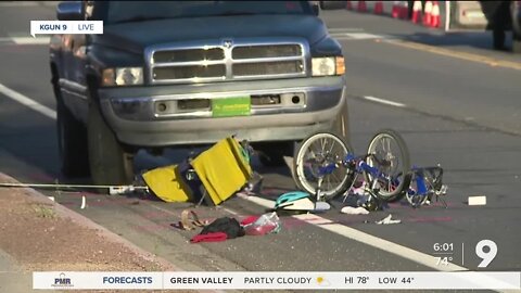 Closer look at the scene on Ajo and 2nd where two cyclists collided with a truck