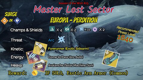 Destiny 2 Master Lost Sector: Europa - Perdition on my Solar Warlock 12-12-23