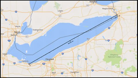 Lake Erie measured for its supposed 3 degrees of curvature over 214 miles .